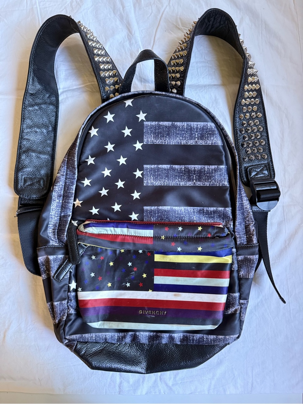 Givenchy Black Stars & Stripes Printed Leather Backpack